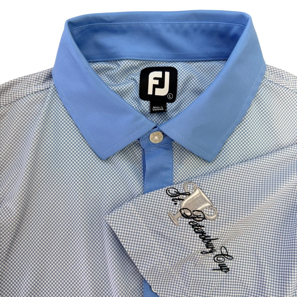 FootJoy L Blue Gingham St. Petersburg Cup Golf Polo Shirt Short Sleeve Preppy
